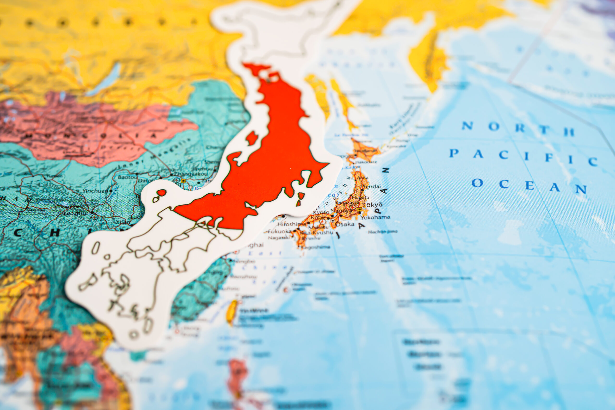 Bangkok, Thailand - September 20, 2021 Japan flag on world map b