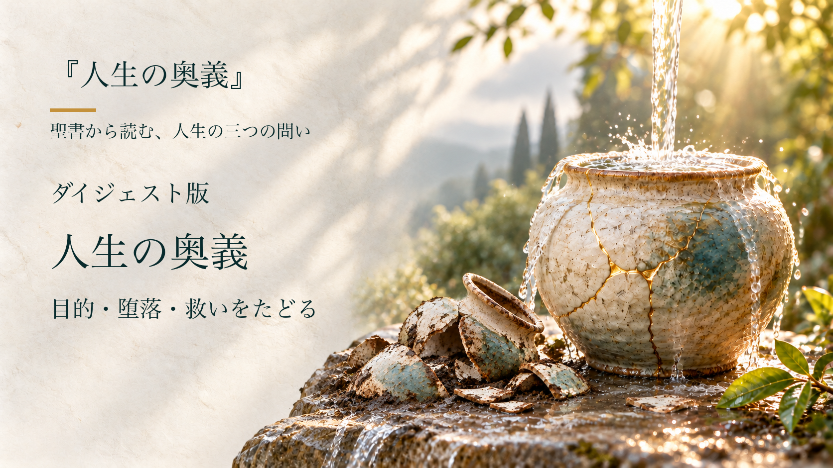 泥の中の破片と水が溢れる金継ぎの器
